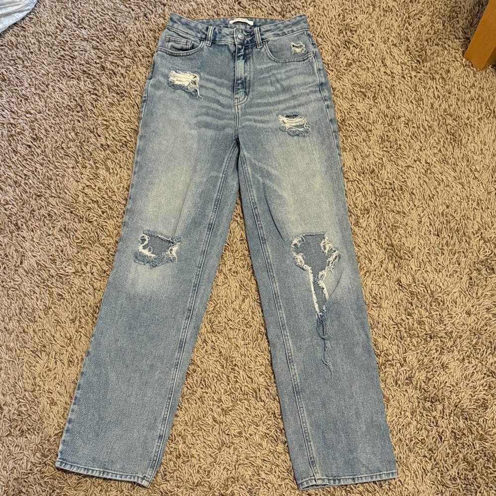 PacSun Light Blue Distressed Straight Leg Jeans